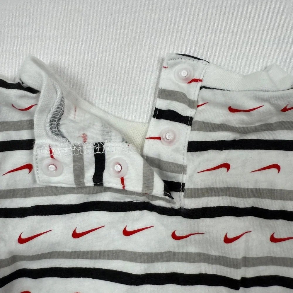 Nike Baby Romper Bodysuit Striped Logo Short Sleeve‎ Snap Crotch 9M